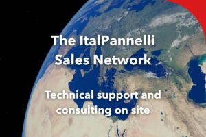 image of the world with overlay text: "The ItalPannelli Sales Network – Technical Support and On-Site Consulting"