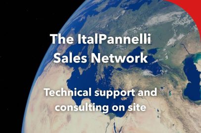 image of the world with overlay text: "The ItalPannelli Sales Network – Technical Support and On-Site Consulting"